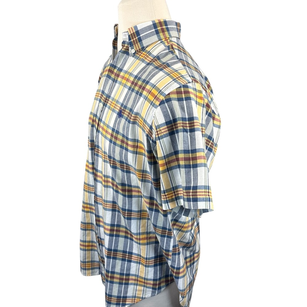 Ralph Lauren Mens Classic Fit Plaid Short Sleeve Button Down Shirt Blue Yellow L - Picture 3 of 8